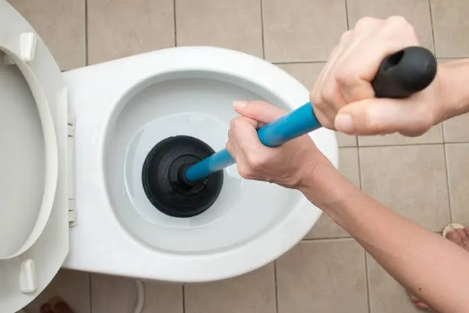 plumber unblocking the cloaked water from toilet
